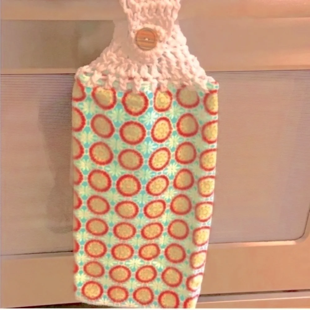 HAND CRAFTED Colorful Crochet Top Floral Hanging Kitchen or Bathroom Hand Towels